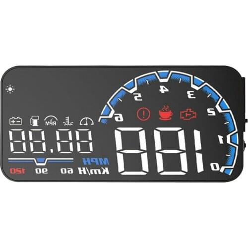 Car HUD Head Up Display Available with OBD2 and EUOBD Port 5 Inches Windshield Projector Alarm for Cars