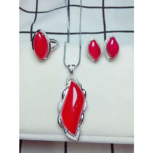 C12#925 silver inlaid natural chalcedony set