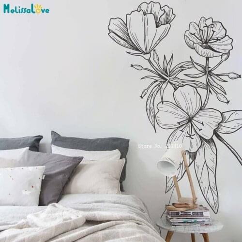 Large Size Floral Flower for Corner Outlines Office Decor Home Art Nature Decals Gift Living Room YT5989