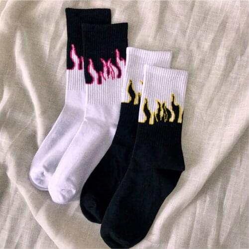 Imincn 1pair Hip Hop Crew stripe Socks Funny Street happy burning fire Cotton Socks Men Harajuku Skateboard sock
