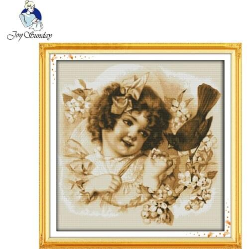 Joy Sunday Needlework DIY Lovely girl Cross Stitch Full Embroidery 11CT 14CT Printed Bedroom Living Room Cross-Stitch Painting