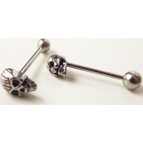 1 Piece 14G 1.6X19mm Stainless Steel Tongue Ring Skull Tongue Ring Nails Tongue Barbell Rings Body Piercing Jewelry