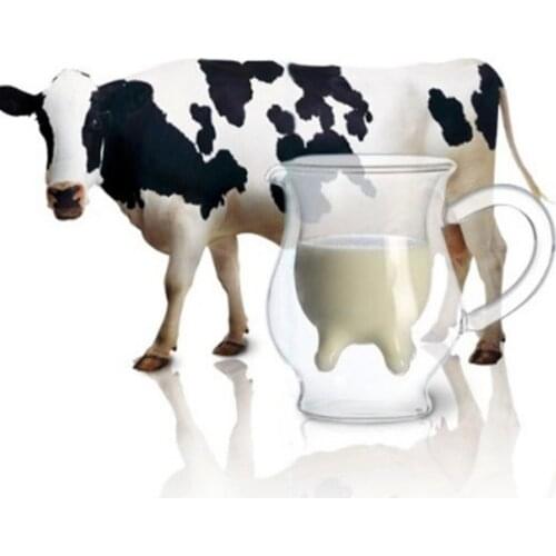 Creative Cow Double Layer Glass Creamer Cup 250ml Lovely Milk Jug Juice Tea Coffee Cup Clear Glass Mug Milk Frother Pitcher
