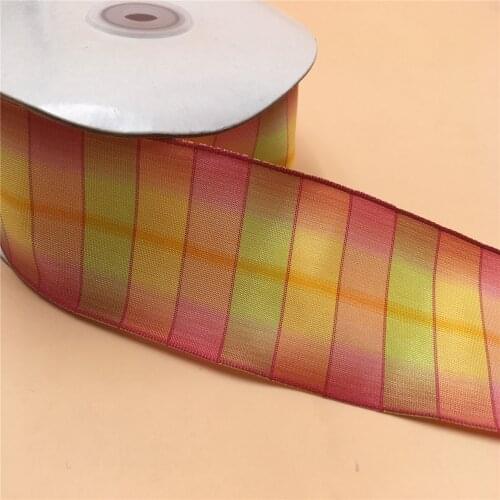 38MM Wire-Edge Ribbon Colorfol Rainbow Plaid Lattic For Dress Bow Birthday Decoration Chirstmas Gift DIY Wrapping 25Yards N2249