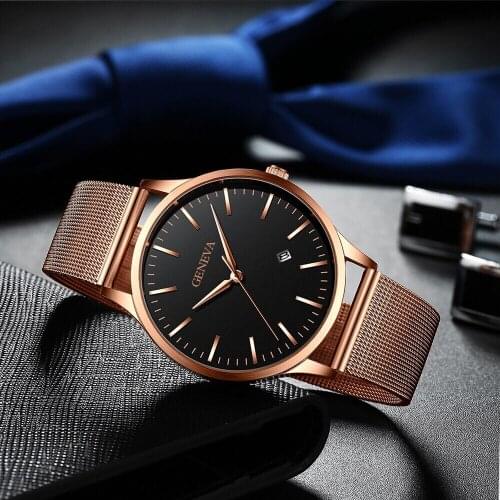 Fashionable Mens Watch Top Brand Luxury Watches Quartz Clock Black Mesh Belt Watch Ultra-Thin Stainless Steel Mesh Belt round