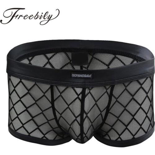 Mens Gridding boxershorts Underwear semi-see through Net Mesh Bikini Underwear boxer shorts Sexy Lingerie mens boxers