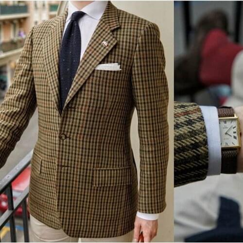 Mens Suits Blazer Plaid Green Groom Wear Slim Fit Plus Size Britishs Style Casual Jacket MaleBusiness Size S-5XL Customized