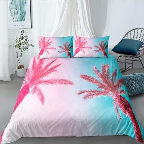 Coconut Tree Bedding Set Beach Seaside Sunrise Duvet Cover Set 2/3pcs With Pillowcase Bedclothes Twin King Queen Comforter Cover