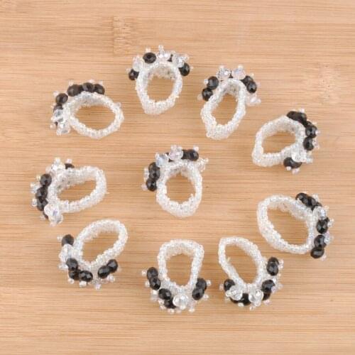 Wholesale 10Pcs Natural Crystal Rings For Women Girl Clear Black Faceted Beads Finger Stretch Ring Jewelry US 6~9 TJ3006