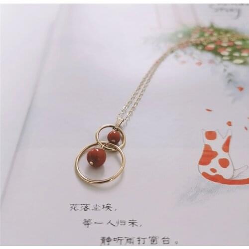 DAIMI 5mm Red Agated Pendant Necklace Female Genuine Gemstones 14K Gold Filled Necklace For Women