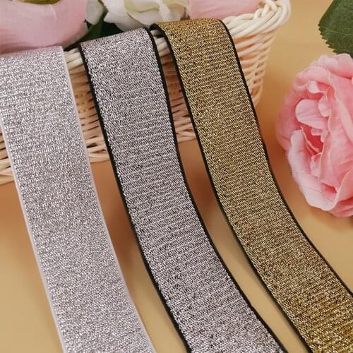High-density Woven Gold Silk Silver Flat Elastic Bands 10/15/25/40mm Rubber Band DIY Garment Trousers Sewing Accessories 1M