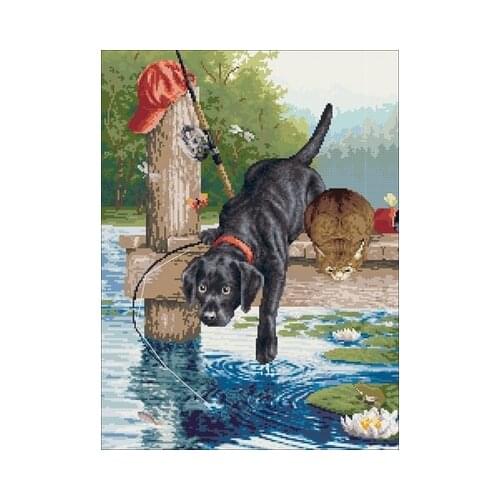 Fishing for Dogs and Cats Needlework,For Embroidery,DIY 14CT Unprinted Arts Cross stitch kits Set Cross-Stitching Home Decor