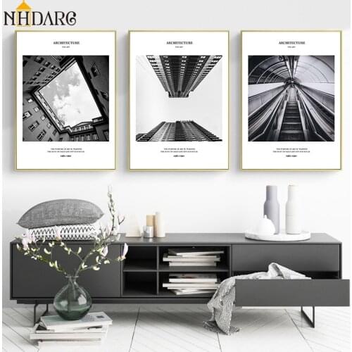 Nordic Black White Tall Building Scenery Landscape Canvas Print Painting Poster Art Wall Pictures for Living Room Home Decor