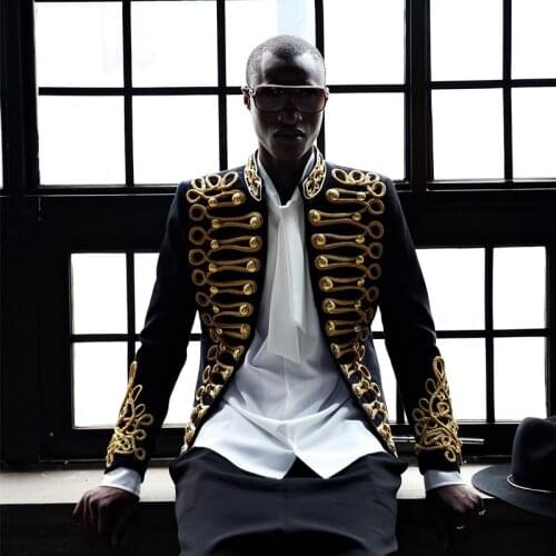 Stylish Blazer Men Black Gold Embroidery Jacket Coat Nightclub Male Singer Host Costume European Style C Studio Stage Wears