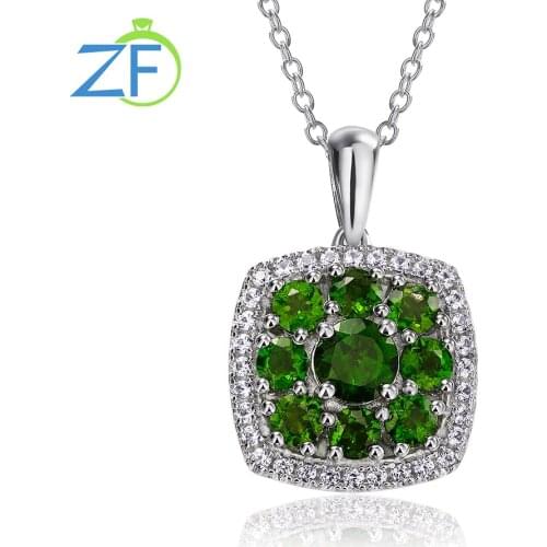 GZ ZONGFA 925 Sterling Silver women Necklace chain quality natural Chrome Diopside gemstone jewelry pendant