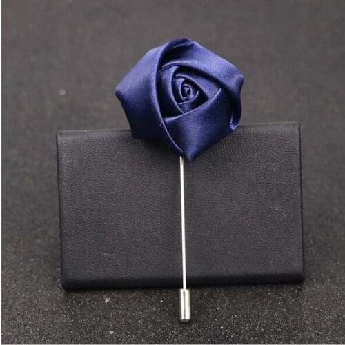 10Pcs Best Man Groom Boutonniere Dark Blue Silk Satin Rose Flower buttonhole Wedding Party Prom Man Suit Corsage Pin Brooch