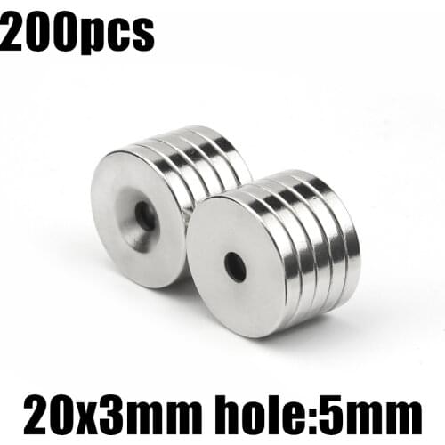 200pcs 20 x 3 mm Hole: 5mm super Strong Round Neodymium Countersunk Ring Magnets Rare Earth N50 Free Shipping