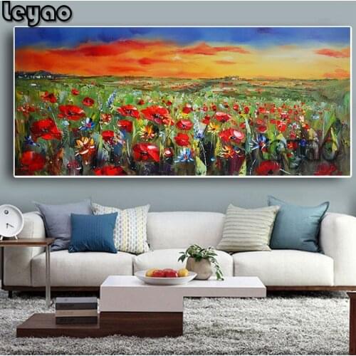 Poppies DIY Diamond Painting Landscape Embroidery Sea Of Flowers Full Drill Cross Stitch Rhinestone Mosaic Christmas Gift Decor