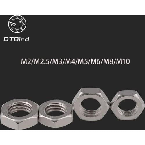 Free shipping100PCS DIN439 M2 M2.5 M3 M4 M5 M6 M8 M10 Stainless Steel 304 Hex Thin Flat Nut 2017 DT2