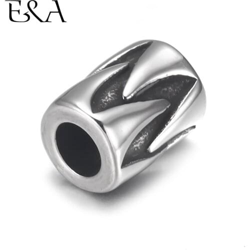 4pcs Stainless Steel Bead Chamrs Cylinder 5mm Hole for Leather Jewelry Bracelet Making Metal European Beads DIY Supplies Parts