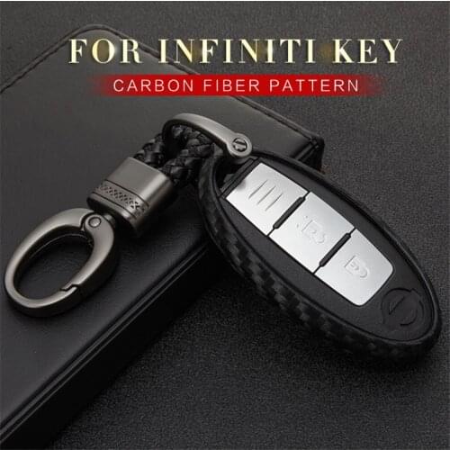 Carbon Fiber Pattern Car Key Case Cover For Infiniti G37 FX37 FX GX70 Q50 Q60 G35 G25 Q30 For Nissan Key ring Chain Shell Holder