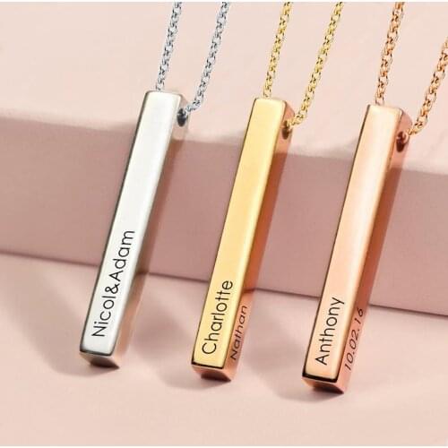 Four Sides Engraving Personalized Square Custom Name Necklace Stainless Steel Pendant Necklace Women/Men Valentines Day Gift