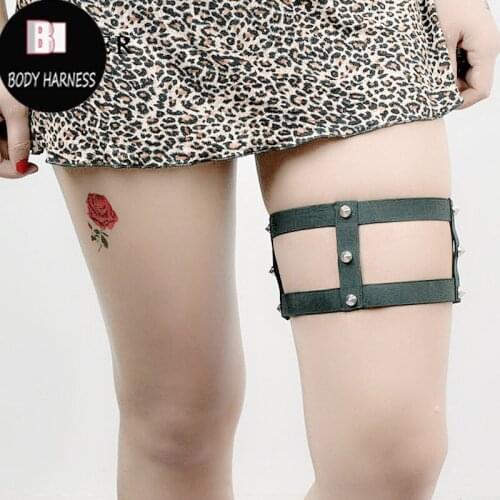 Thigh Stocking Garter Leg Garter belt Fetish Gothic Harajuku Black Garters Punk Goth Lingerie Rivet Garter