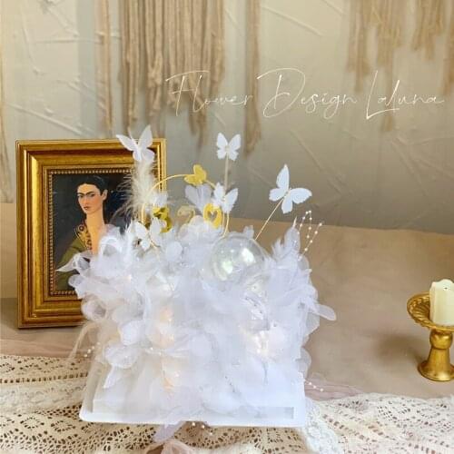 Valentines Day Birthday Cake Insert Card Small Red Book Net Red Tanabata Pearl Feather Yarn Flower Border Butterfly Cake Decora