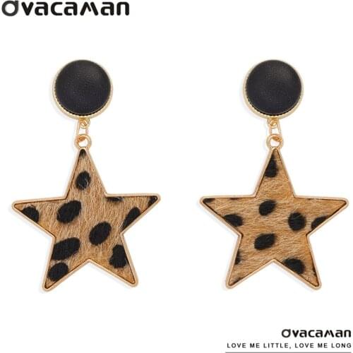 Dvacaman 2020 New Style Geometric Star Drop Earrings Simple Leopard Print Flannel Flocking Earrings Retro Fashion Jewelry Brinco