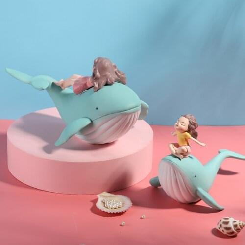 European Cute Whale Girl Resin Fairy Accessories Art Home Livingroom Table Sculpture Crafts Office Desktop Figurines Decoration