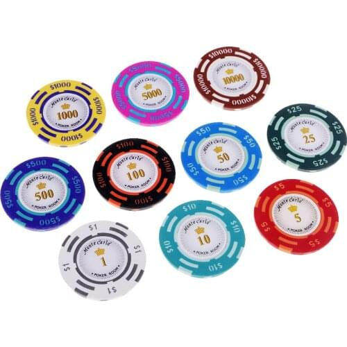 10pcs Poker Chips Gaming Board Game Casino Supplies Texas Hold'em Game for Adult Party Games with Denominations