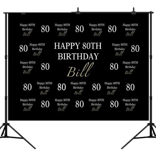 Lyavshi Happy 80th Birthday Photography Backdrops Black Gold Repeat Backdrop Birthday Party Banner Background