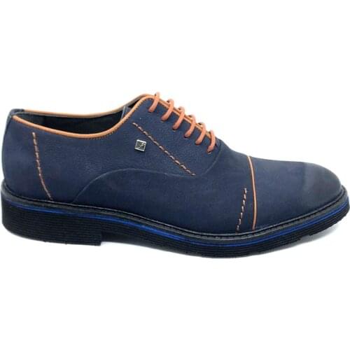 Male Navy Blue Nubuck Genuine Leather Lace-Up Classic Shoes FSC7010LACİ