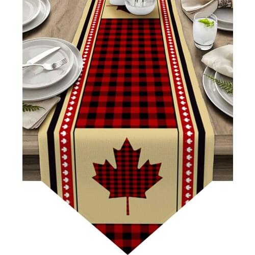 Tartan Pattern Maple Leaf Table Runner Luxury Dining Table Decor Tablecloth Table Runner for Wedding Party