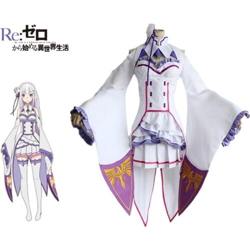 Emilia Cosplay Re: Zero Hajimeru Isekai Seikatsu Starting Life in Another World Japanese Anime White Costume