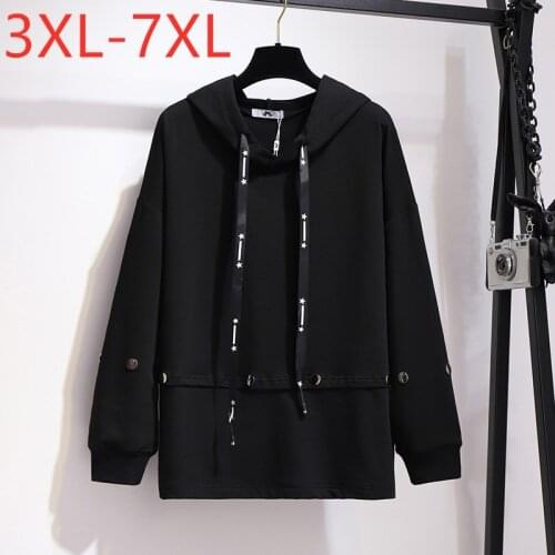 New Ladies Spring Autumn Plus Size Hoodie For Women Large Long Sleeve Loose Cotton Black Sweatshirt Coat 3XL 4XL 5XL 6XL 7XL