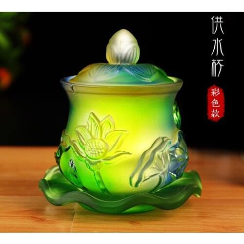 Wholesale Buddhist articles rite CUP Tibetan Buddhism ceremonies worship HUFA Holy water Colored Glaze Lotus CUP -free shipping