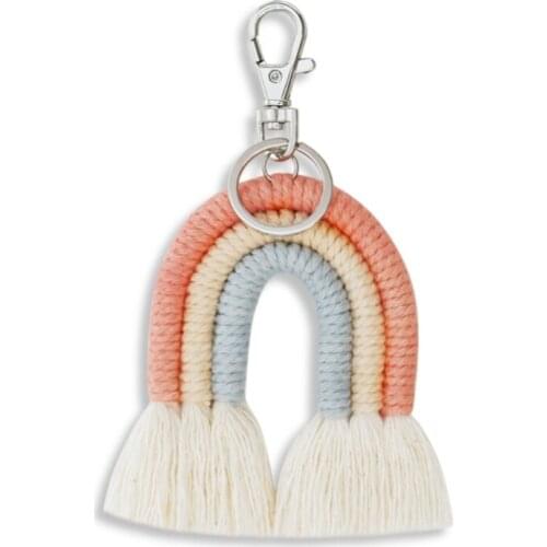 Weaving Rainbow Keychains Boho Handmade Macrame Key Holder Keyring Bag Charm Decoration Car Hanging Jewelry Gifts