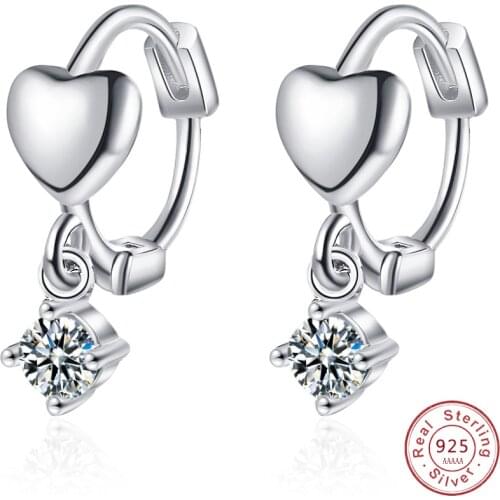 Luxury Elegant Style Jewelry Love Heart 925 Sterling Silver Earrings for Women Children Cute CZ Small Hoops Earrings
