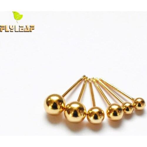 Flyleaf 18k Gold Ball Beads Real 925 Sterling Silver Stud Earrings For Women High Quality Temperament Earings Fashion Jewelry