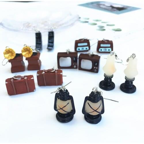 New Vintage Retro Style Resin Drop Earrings for Women Nostalgic TV Phonograph Earrings Simulation Personality Funny Ear Jewelry
