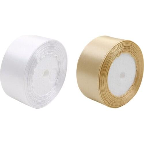 2 Roll 40Mm Silk Satin Ribbon for Wedding Party,White & Champagne