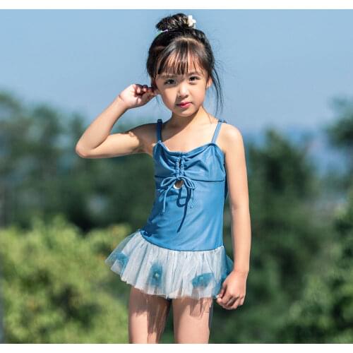Girls' One Piece Swan Bathing Suit Kids Lovely Ballet Style Ruffle Skirted Swimsuit Swimwear Tie Front Bathing Suit 2-12 Years