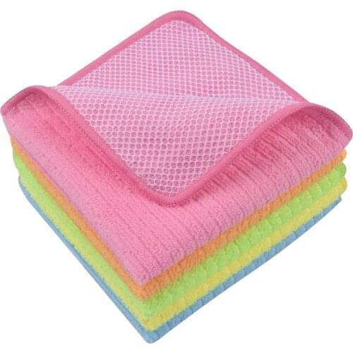 Sinland Wholesale Microfiber Dish Cloth Kitchen Wash Rags Cleaning Cloths With Poly Scour Side 12"x12" 5 Pack 5 Color Assorted
