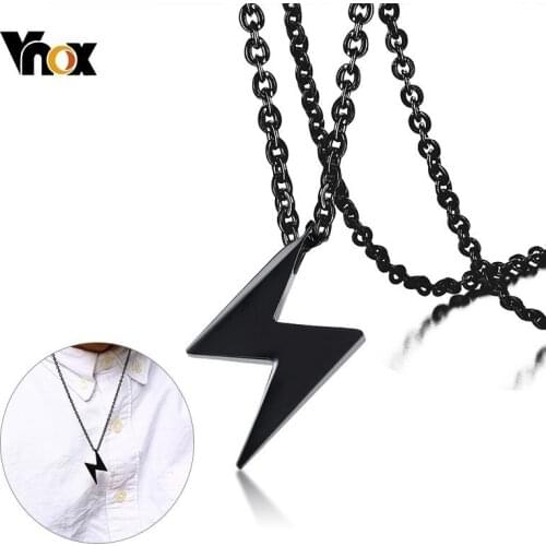 Vnox Stylish Lightning Pendants For Men Black Antique Stainless Steel Necklace Vintage Male Collares
