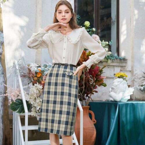 Plaid Skirt Female Vintage Summer Midi Skirt Patchwork High-Waisted Skirt Ladies Casual Sashes Button Summer Womens Clothing