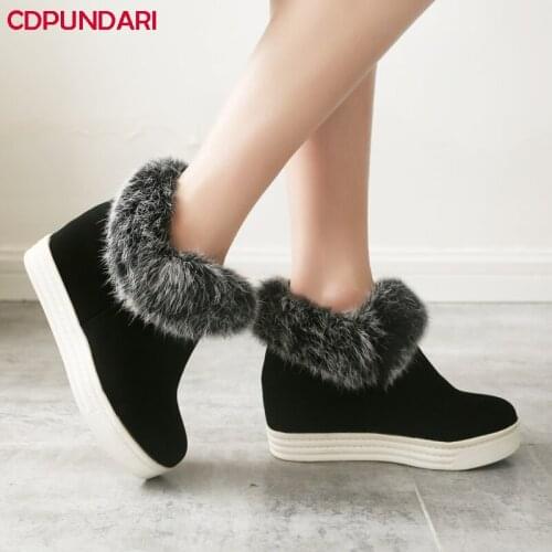 Ladies Black Platform Snow Boots Women Winter Conceal High heels Wedges Ankle Boots Shoes Bottines Femme Botas Invierno Mujer