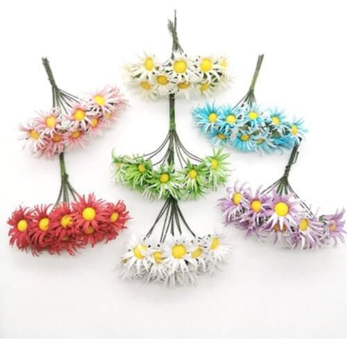 10pcs/lot Mini Silk Daisy Artificial Flowers Bouquet Multicolor Scrapbooking Flower flowers DIY Ball Stamen Wedding Decoration