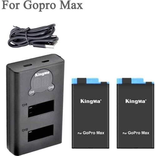 2pcs 1400mAh For Go Pro 360 Panoramic Camera Battery+LCD USB Dual Charger For GoPro Max Go pro 360 Camera Accessories