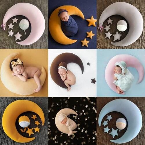 2020 New Moon Pillow Newborn Photography Prop Baby Posing Pillow Star Hat Set Baby Body Poser For Studio Photo Baby Room Decor